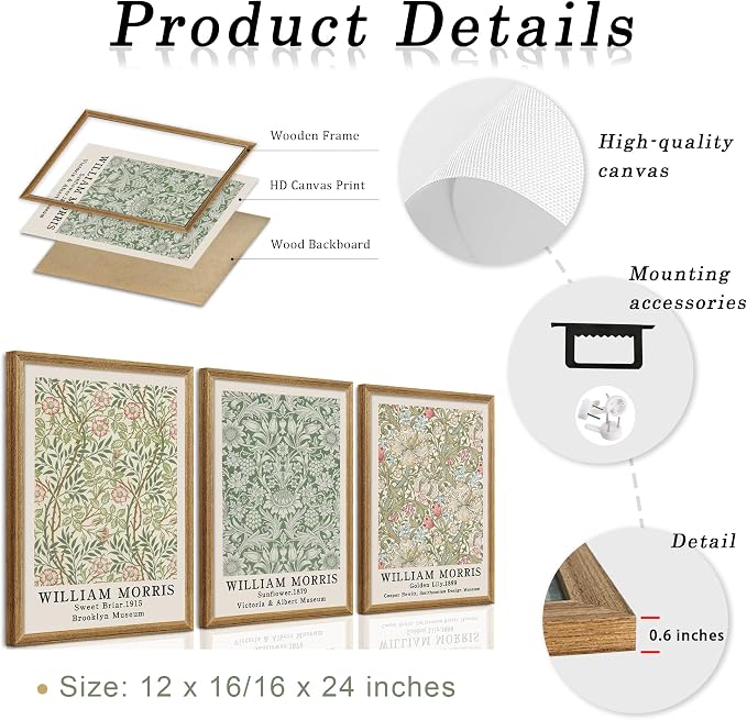 SYWENNOI Wood Framed Wall Art Print, Classic William Morris Floral Print - Image 7