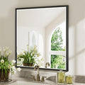 Black Framed Mirror for Bathroom, 30x36 Inch Black Rectangle Beveled Bathroom by QUEENFUN