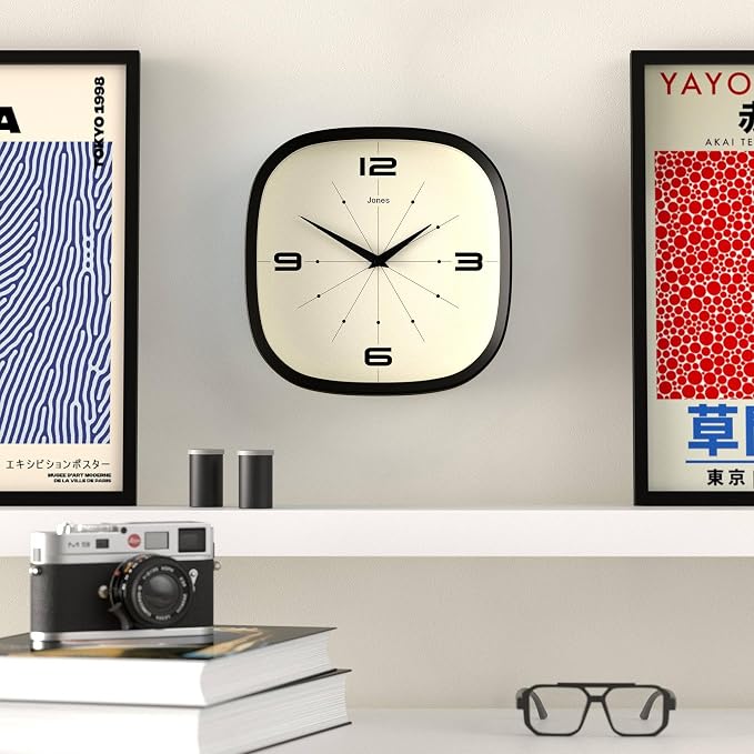 JONES CLOCKS® Pulsar wall Clock | Square Rounded Retro Clock | 10 inch | Black - Image 3