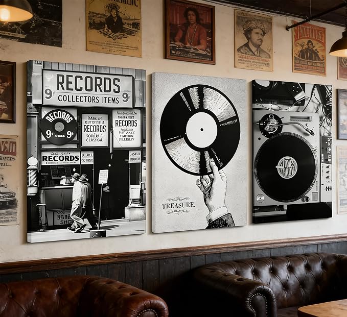 Vintage Music Canvas Wall Art Fashion Black And White Photography Preppy Vinyl - Image 4