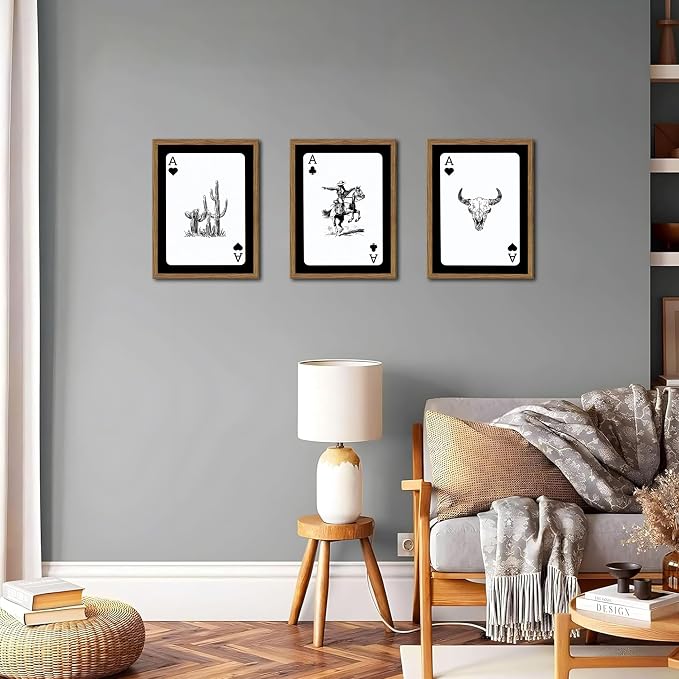 Western Cowboy Wall Art Set Of 3 Cowboy Print Playing Card Inspired - Image 6