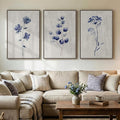 Framed Boho Floral Wall Art for Living Room, 3 Piece Blue Minimalist Botanical by Cuspin