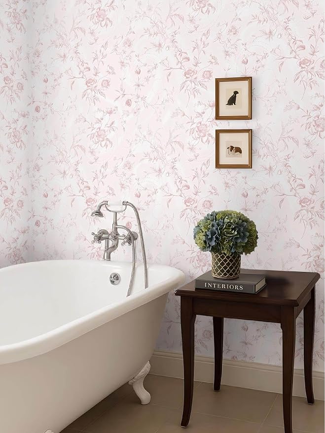 Ismoon Floral Wallpaper Peel and Stick Pink Stick on Wall Paper Vintage French - Image 8