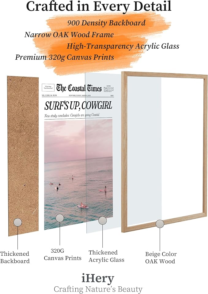 iHery Framed Trendy Coastal Cowgirl NewsPaper Wall Art Prints, Western Vintage - Image 4