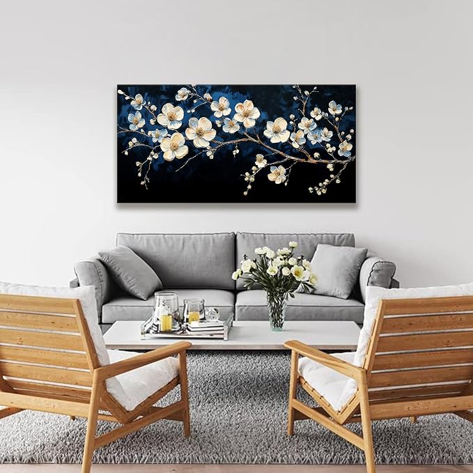 Suconvng White Flower Wall Art Canvas Wall Art Decor Set Home Wall Decor Modern - Image 3