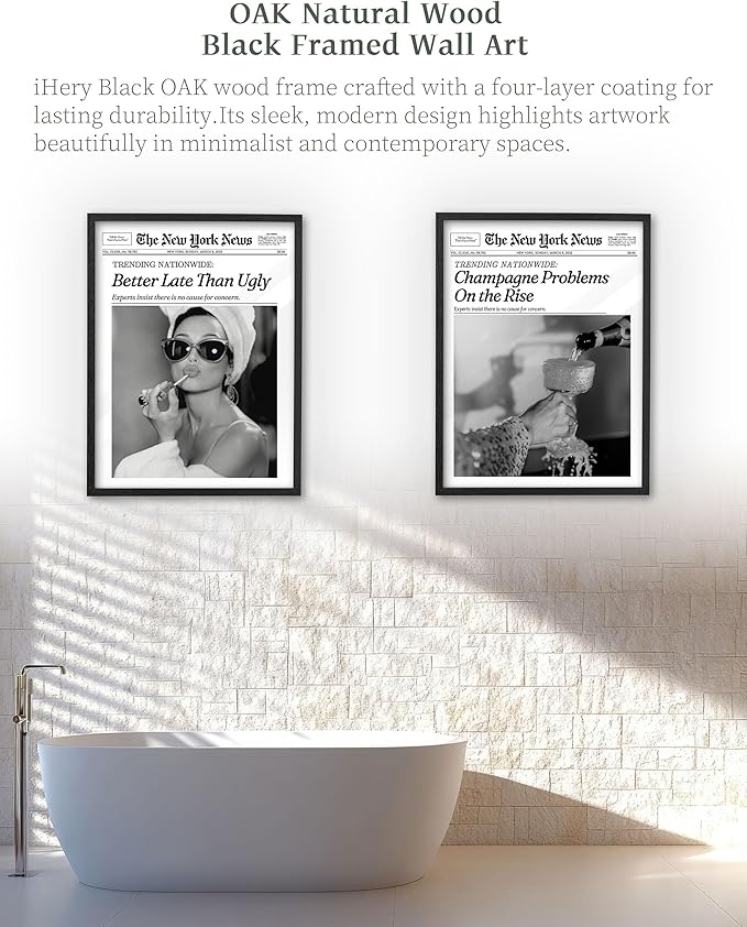 iHery Premium Natural Black OAK Wood 12x16in Audrey Hepburn Trendy Framed Wall - Image 3