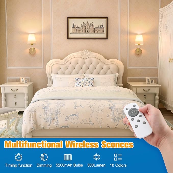 NIORSUN 13.8 inch Battery Operated Wall Sconce Set of 2, 9 Colors Wireless - Image 2