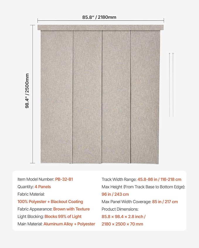 VEVOR Panel Track Blinds, Extendable Track from 45.8 in to 86 in W, Trimmable - Image 7