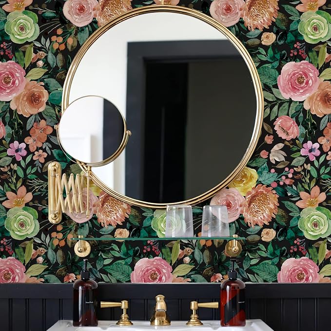 JiffDiff Dark Floral Peel and Stick Wallpaper 236.22" L x 17.7" W Black - Image 6