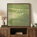 Vintage Framed Green Abstract Wall Art, Modern Minimalist Sage Green Canvas by Cuspin