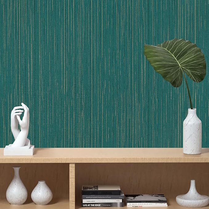 Teal Green Grasscloth Peel and Stick Wallpaper Texture Contact Paper 15.7"x120" - Image 6