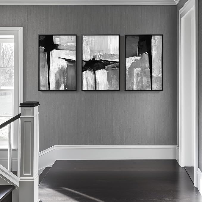 Framed Black and White Gray Modern Abstract Wall Art, Minimalist Art Prints - Image 3