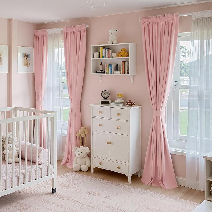 NICETOWN Baby Pink Velvet Curtains 96 inch Length, Room Darkening Thermal - Image 3