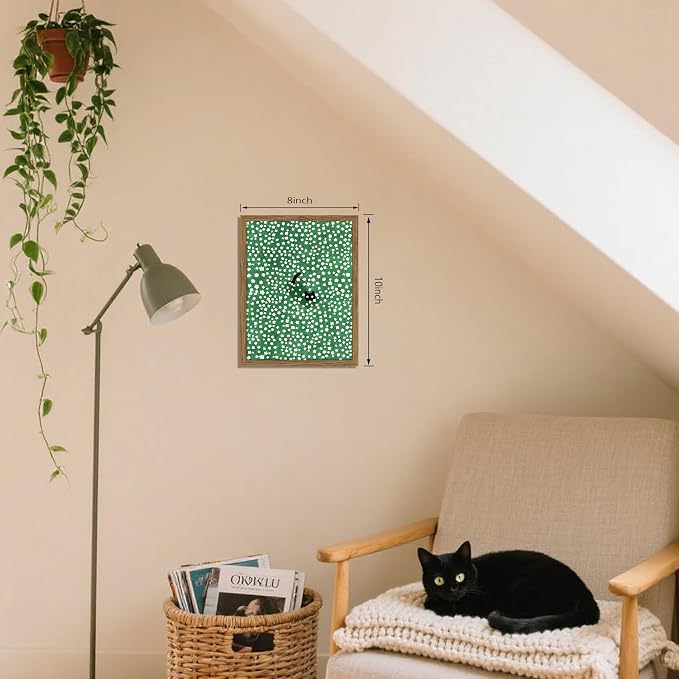 Framed Floral Black Cat Canvas Wall Art, Cute Black Cat in Daisy Field Painting - Image 3