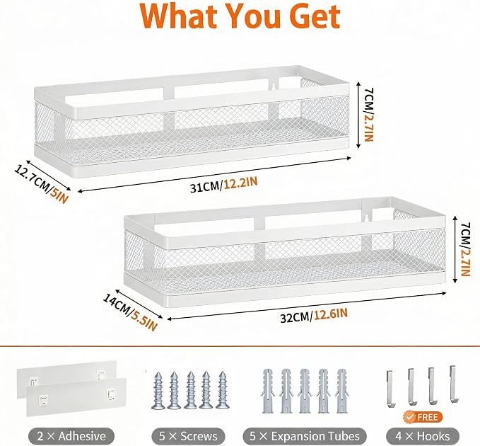 PUSDON Mesh Shower Caddy Wall Mount, Heavy Duty Adhesive Bathroom Shelf - Image 3