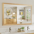 55x36 Inch Bathroom Mirror for Wall, Anti-Rust Oak Wood Grain Metal Framed by Briivuemodernmirrors
