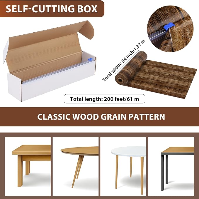 Kochorie 200 Ft x 54 Inch Wood Grain Tablecloth Roll in Slide Cutter Box - Image 2