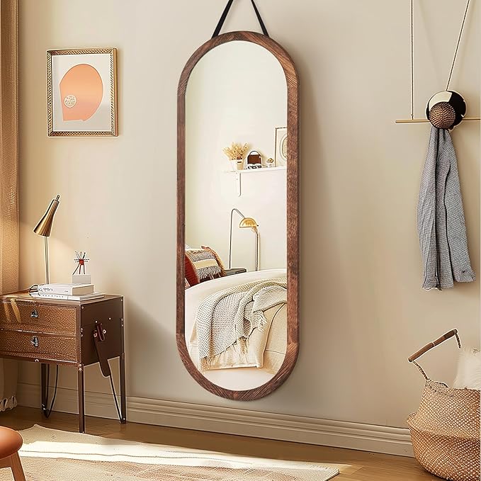 16"x48" Oval Full Length Mirror Solid Wood Wall Mirror - Image 6