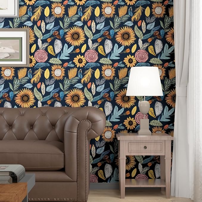 Blue Boho Wallpaper Peel and Stick, Vintage Floral Contact Paper 17.5" x 118" - Image 2