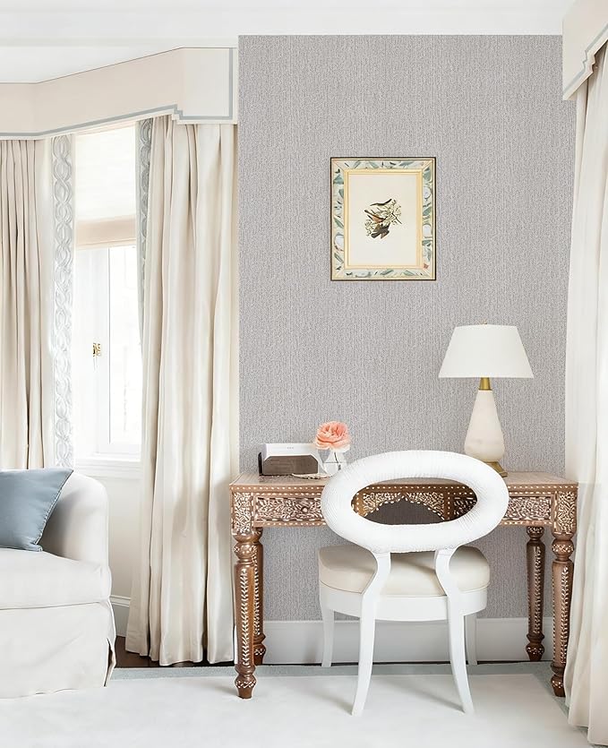 Grey Grasscloth Peel and Stick Wallpaper Faux Linen Contact Paper 15.7inch x - Image 3