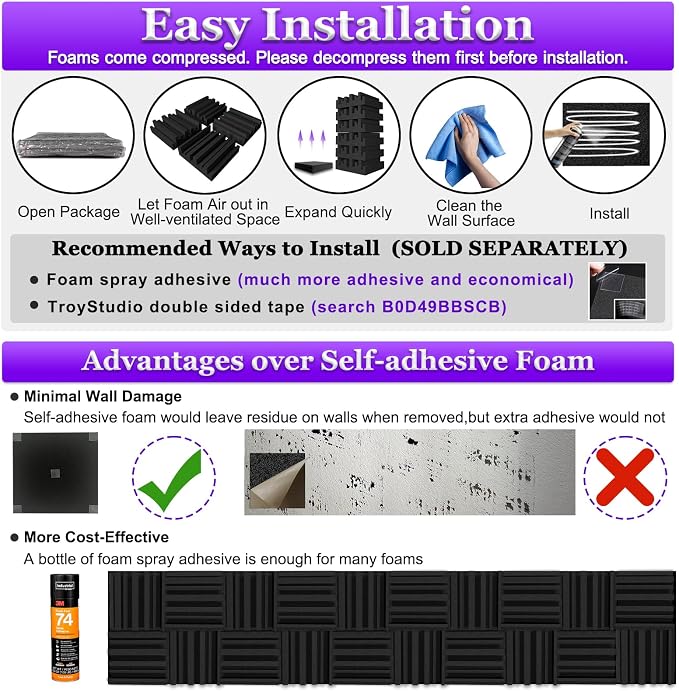 TroyStudio Thick Acoustic Foam Panels, Dense Soundproof Padding Tile, Recording - Image 6