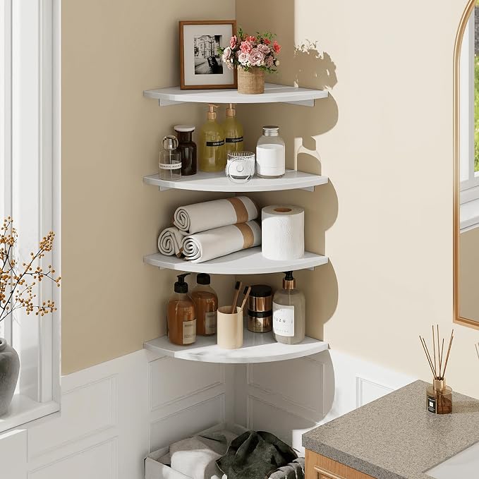 Homode Corner Floating Shelves, 12 Inch Wood Curved Hanging Shelf - Image 2