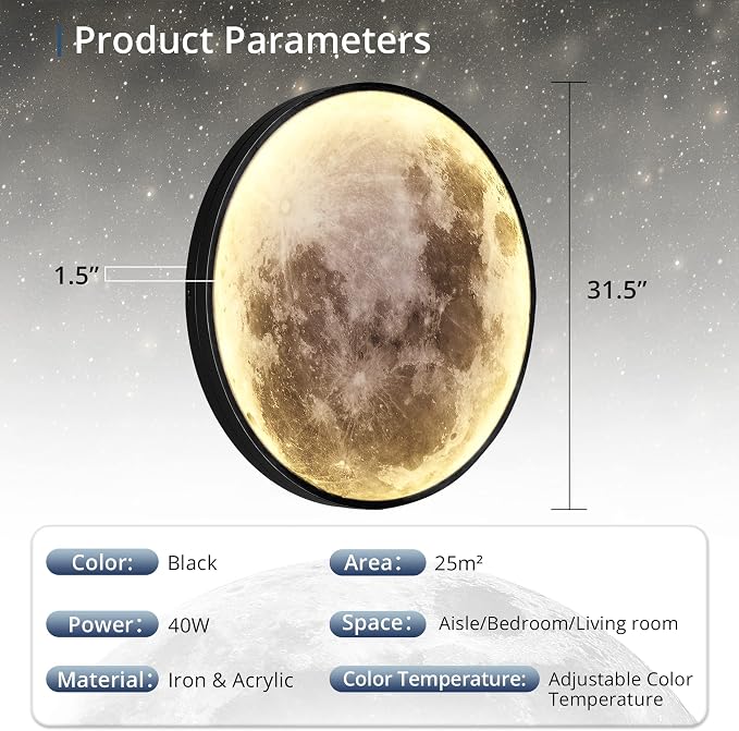 Dimmable Moon Wall Light 31.5 inch Wall Lights - Image 4