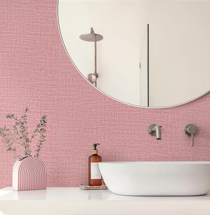 Guvana Grasscloth Peel and Stick Wallpaper Pink Textured Contact Paper Modern - Image 6
