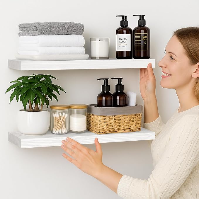 BGMG Wood Floating Shelves 24 inch Long, Rustic Solid Wooden Deep Wall Shelves - Image 3