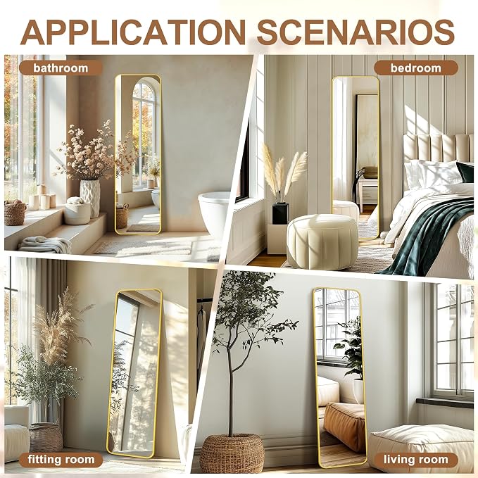 Delma Full Length Mirror, Wall Mounted, Freestanding or Leaning, Rounded - Image 7