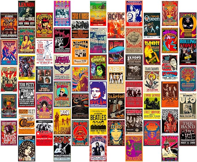 WOONKIT 60 PC Vintage Rock Band Posters, 70s 80s 90s Retro Concert Prints - Image 2