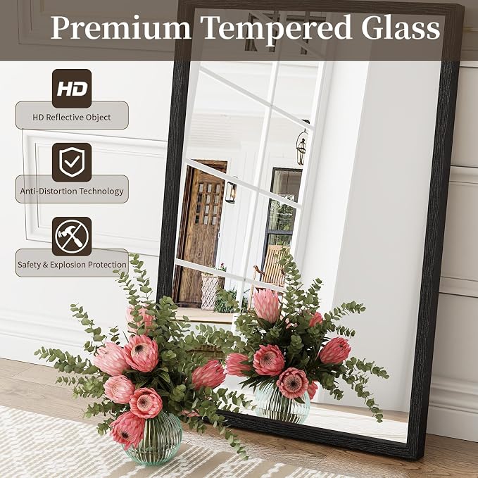 Syndra Black Wood Frame Bathroom Mirror, Waterproof Slim Deep Frame, - Image 8