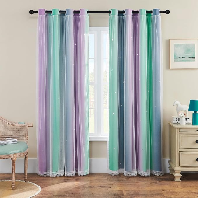 XiDi Curtains for Bedroom Decor, Rainbow Purplgreen grey52/90 by Addsomecolortolife
