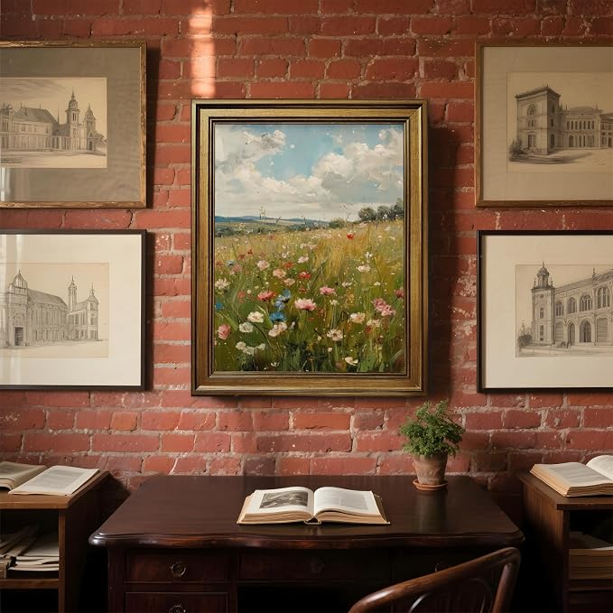 Yermidi Vintage Gold Frame Wildflower Meadow Wall Art Romantic Countryside - Image 5