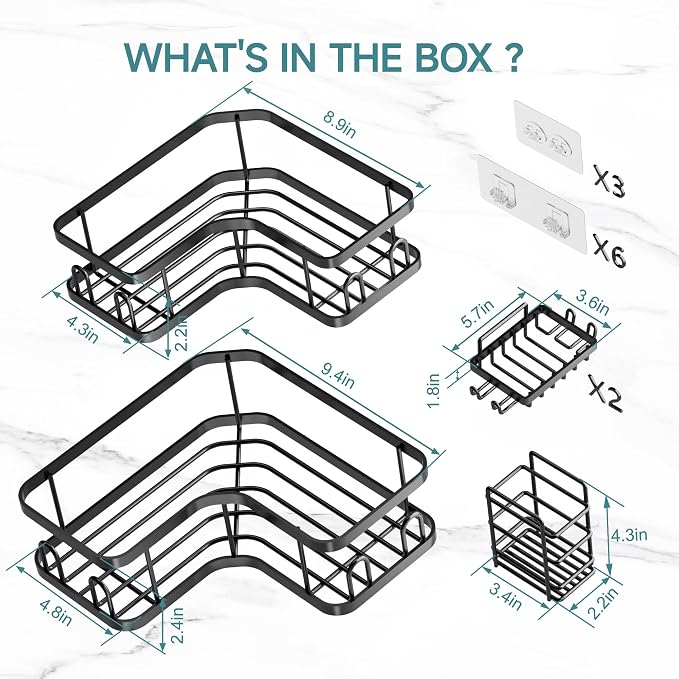 Veken Corner Shower Caddy 5-Pack, Advanced Rustproof Design, No Drilling - Image 10