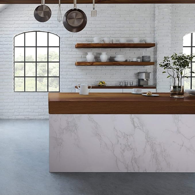practicalWs Glossy Marble Contact Paper Granite White/Grey Kitchen Countertop - Image 4