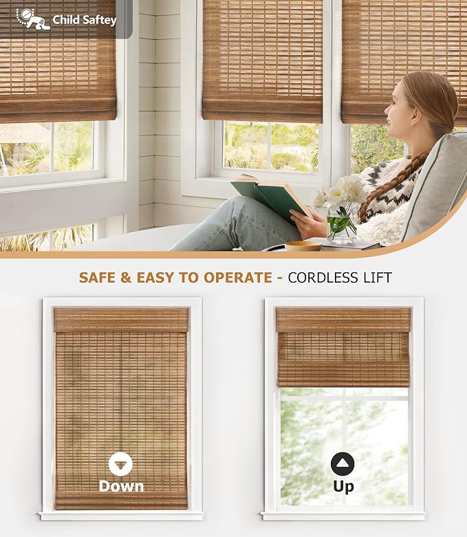 LazBlinds Cordless Bamboo Roman Shades, Light Filtering Window Treatment - Image 3