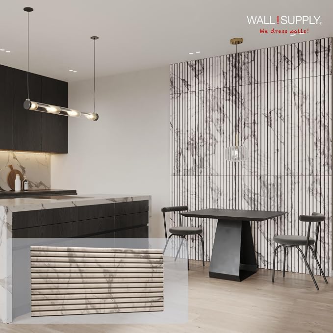 Wall!Supply 3D Wall Panels – Faux Marble Round Slatted – Home Decor Wallpaper - Image 2