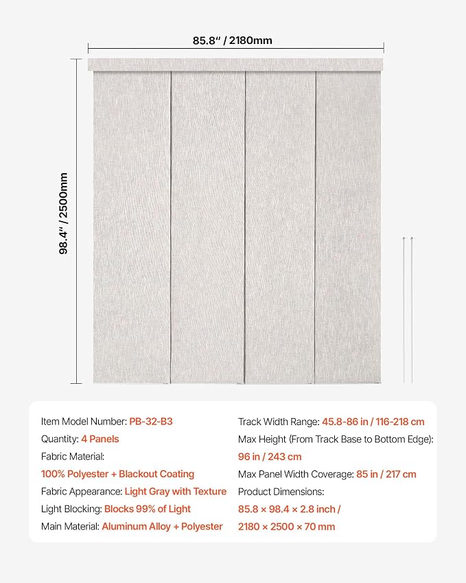 VEVOR Panel Track Blinds, Extendable Track from 45.8 in to 86 in W, Trimmable - Image 7