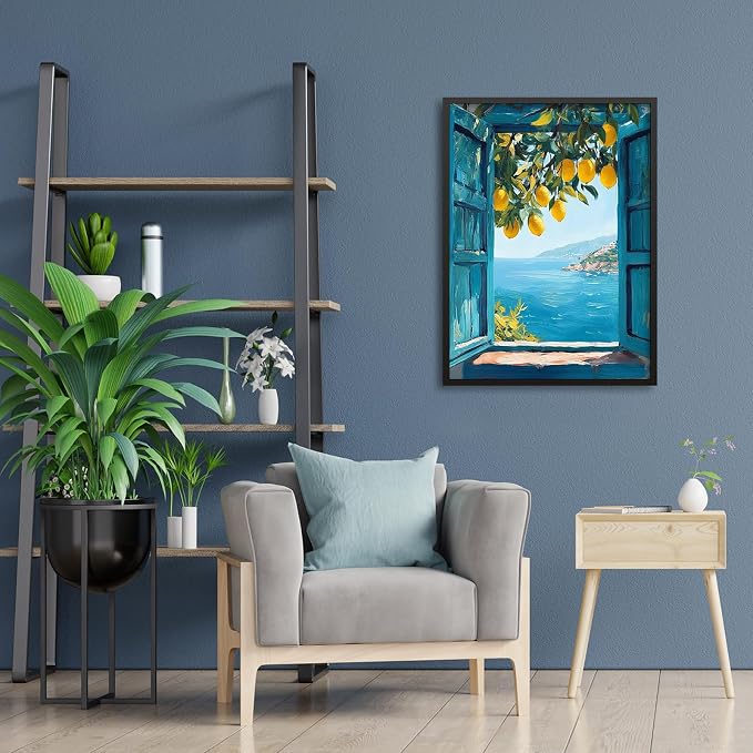Black Framed Canvas Wall Art Posters Mediterranean Window View Coastal Lemon - Image 5