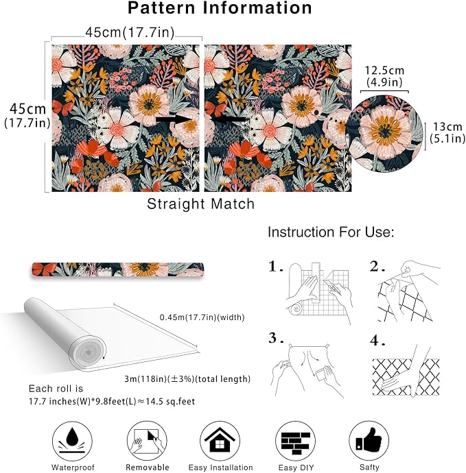 HAOKHOME Boho Peel and Stick Wallpaper Floral Wall Paper Removable - Image 7