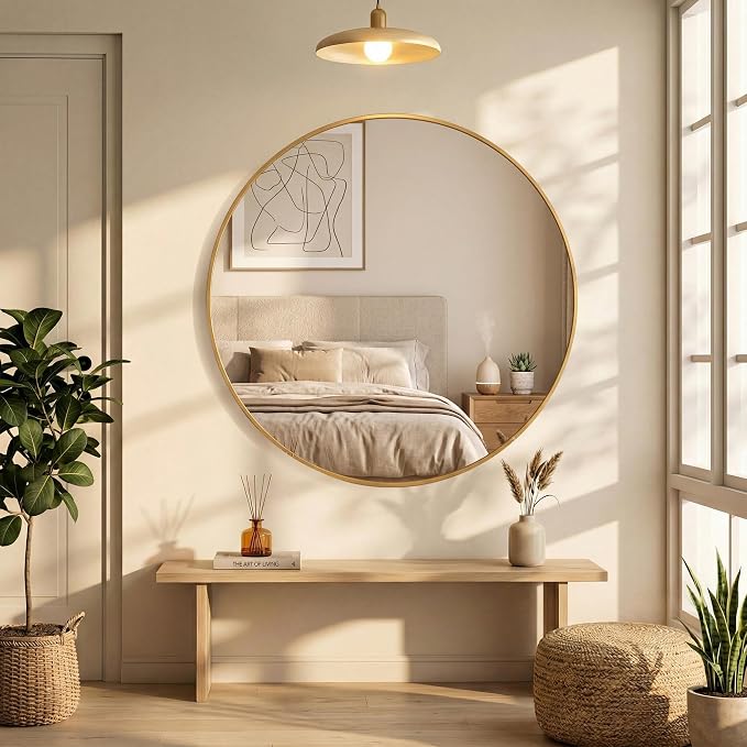 OLIXIS 24 Inch Gold Round Bathroom Wall Mirror, Round Bathroom Mirrors - Image 6