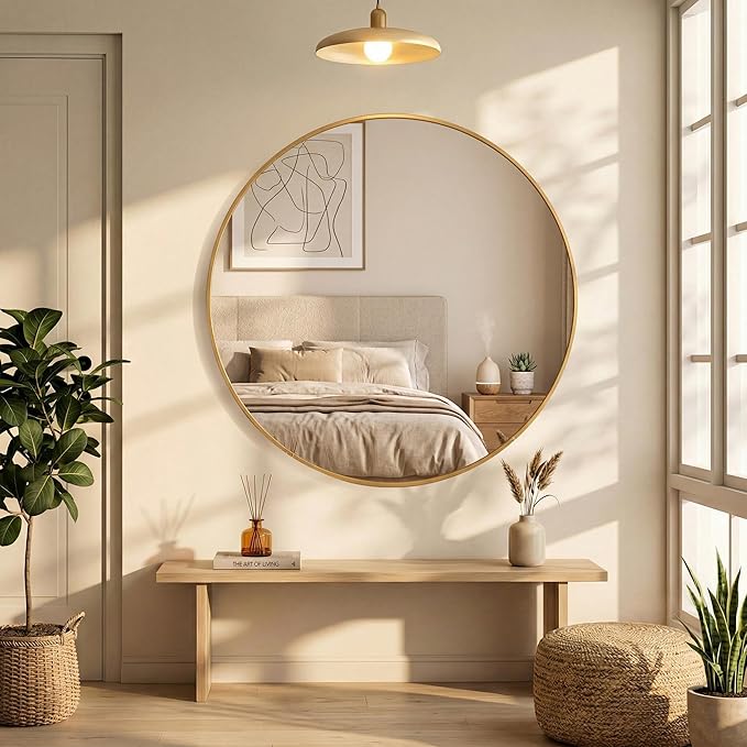 OLIXIS 28 Inch Gold Round Bathroom Wall Mirror, Round Bathroom Mirrors - Image 7