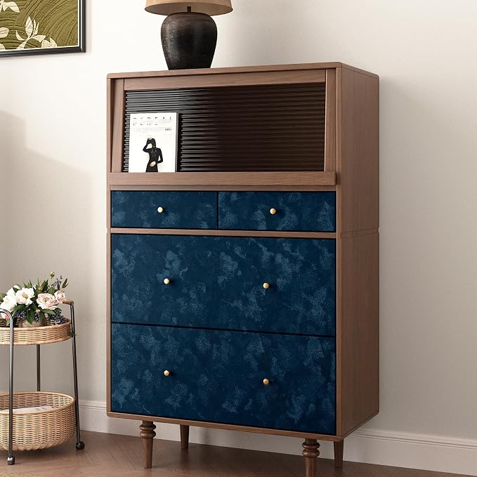 Wallercity Blue Velvet Fabric Wallpaper Peel and Stick Floral Blue Flocking - Image 4