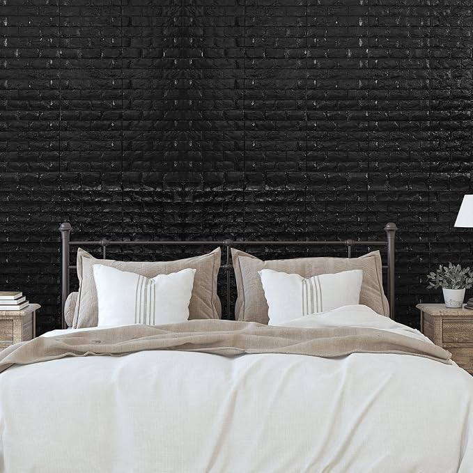 11PCS 3D Wall Panels Peel and Stick Faux Brick Wallpaper Black Self Adhesive - Image 4