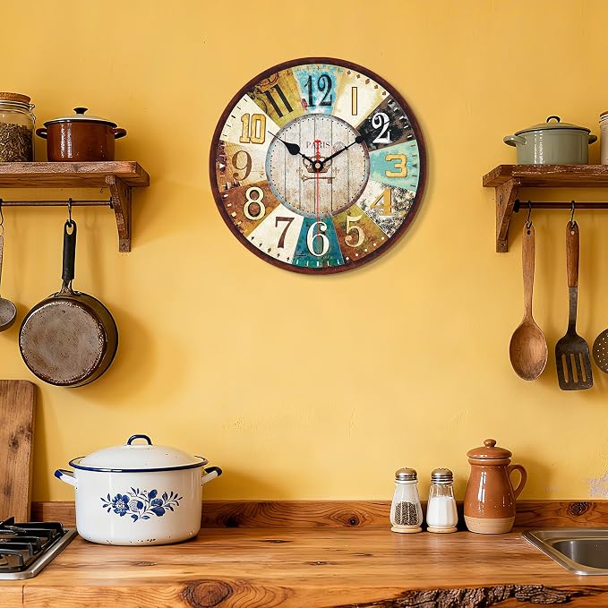 VIKMARI 14 Inch Wooden Wall Clock Battery Operated Retro Rustic Decorative Clock - Image 6