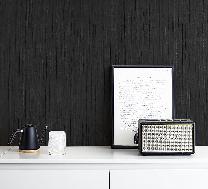 Dviolet Black Grasscloth Textured Fabric Contact Paper - Image 2