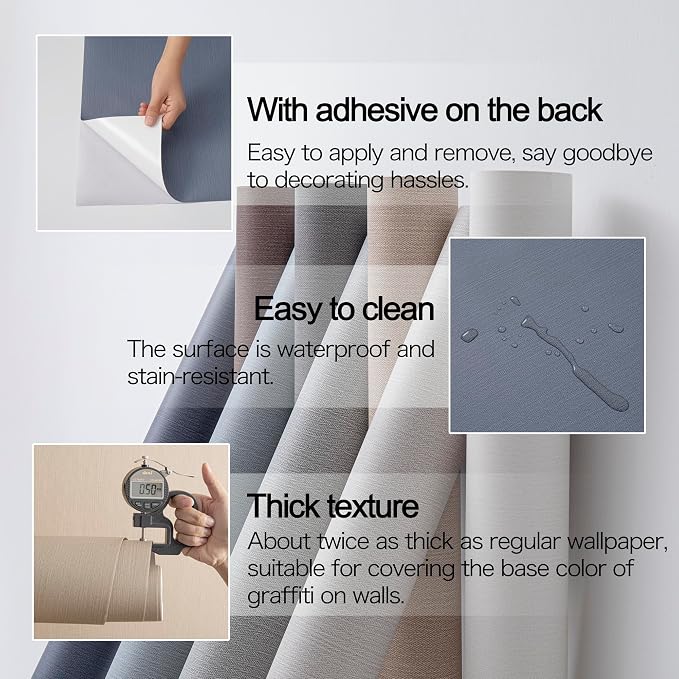 24"x393" Navy Blue Grasscloth Peel and Stick Fabric Textured Contact Paper - Image 4