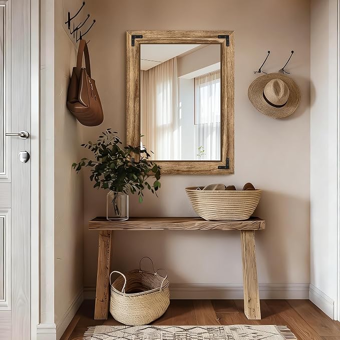 Wooden Bathroom Mirror for Wall, for Farmhouse, Living Room, Entryway Decor - Image 4