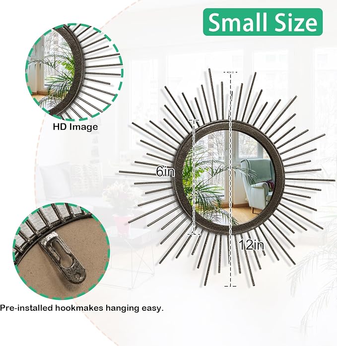 Sunburst Spoked Mirrors for Wall Boho Home Round Wall Art Mirror Classic Metal - Image 7